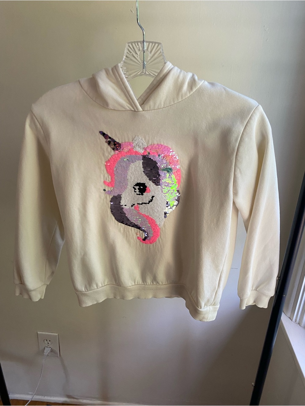 H&M Flip Sequin Unicorn Hoodie Girls 6X-7 Cream